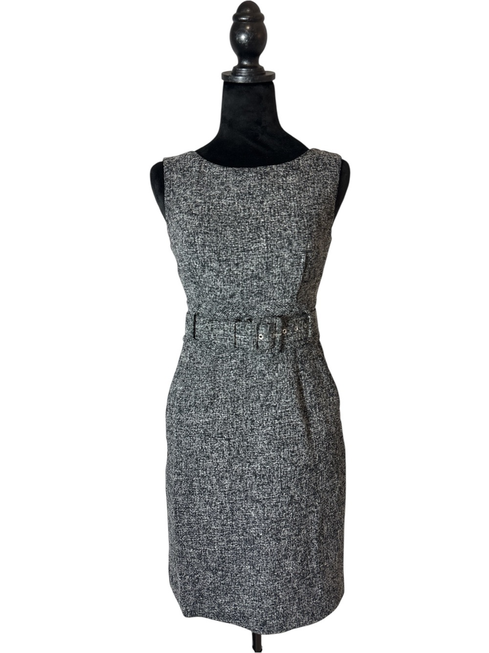 Banana Republic Black White Tweed Belted Sheath Sleeveless Dress Sz 0